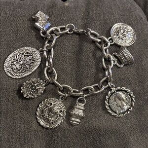 Heavy Silver tone Bold Chunky Charm Bracelet